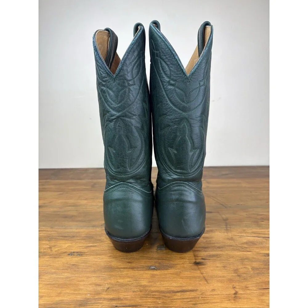 Rare Vintage Nocona Emerald Green Leather Cowboy Boots 9.5D Western Pull On USA
